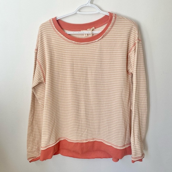 Hem & Thread Coral and Beige Striped Top - Picture 1 of 3